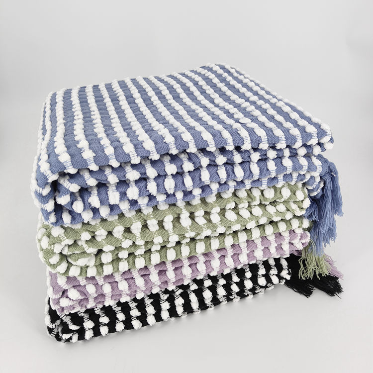 Cheap Polyester Chenille Woven Wearable Throw Blanket Plaid Shawl